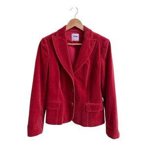 Moschino Red Velvet Classic 2 Button Blazer Notched Lapel Womens Size 10